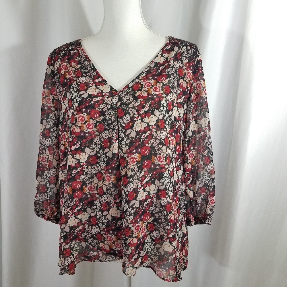Rose & Olive Floral 3/4 Blouse Size M